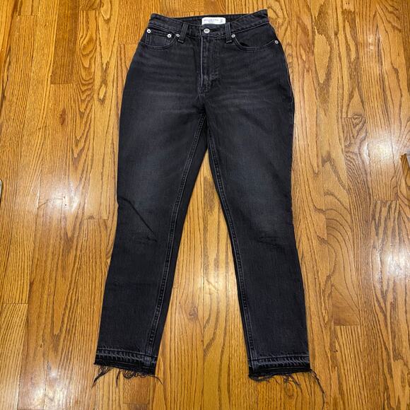 Abercrombie & Fitch The Skinny High Rise Jeans Black Raw Hem Distressed 24 00 - Picture 1 of 8